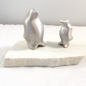 Hoselton Penguins, 2 Aluminum Sculptures on Stone Base